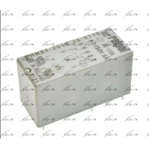 Реле RM84-2012-35-111 электромагнитное, DPDT,2 Uобмотки: 110ВDC, 8A/250ВAC, 8 А, PCB